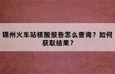 锦州火车站核酸报告怎么查询？如何获取结果？