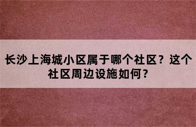 长沙上海城小区属于哪个社区？这个社区周边设施如何？