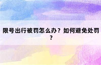 限号出行被罚怎么办？如何避免处罚？