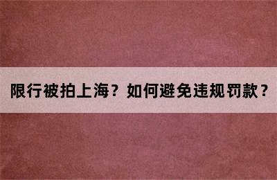 限行被拍上海？如何避免违规罚款？