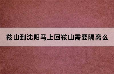 鞍山到沈阳马上回鞍山需要隔离么