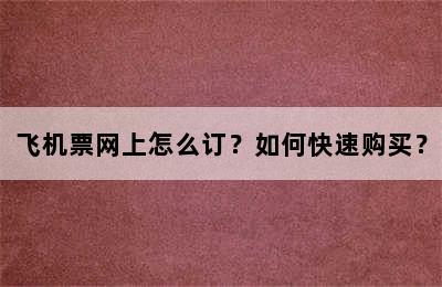飞机票网上怎么订？如何快速购买？